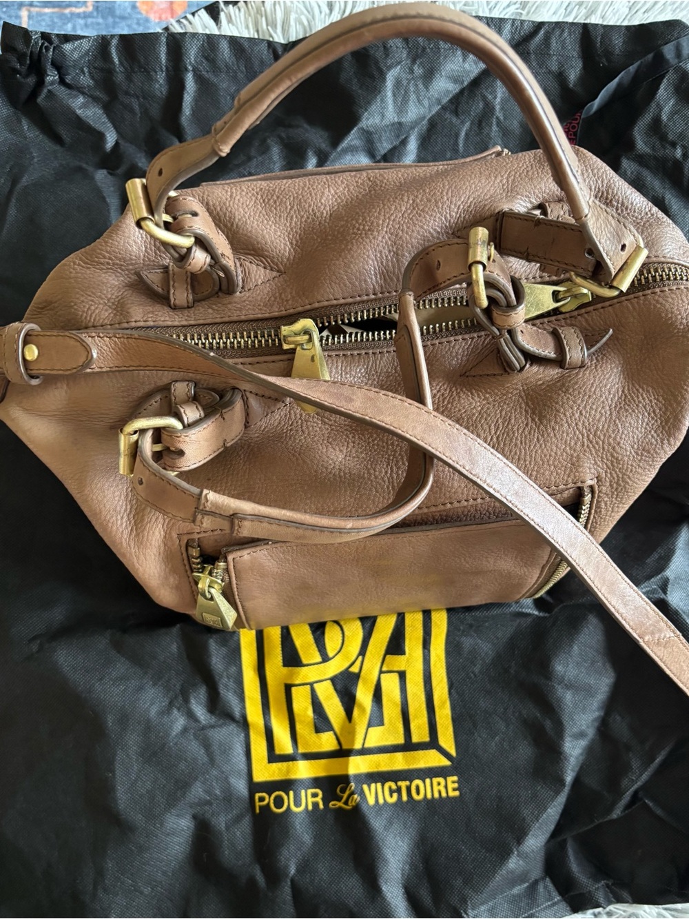 Pour La Victoire Brown Leather Logo Interior Crossbody